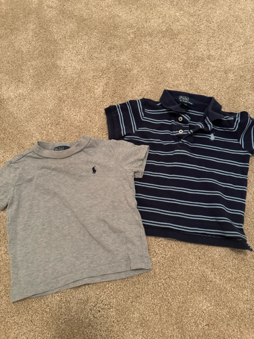 Polo by Ralph Lauren Navy Striped Polo and Gray Tee Set